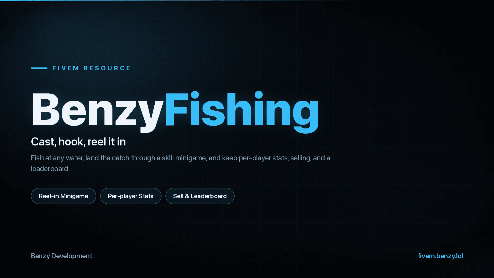 Enjoy a nice time fishing in FiveM with BenzyFishing! Cast your line, wait for a bite, and complete a minigame to reel in your fish (or a maybe a boot)!